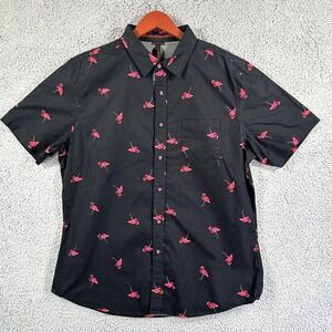 Smash Men's XL Black Pink Flamingos Short Sleeve Print‎ Button-Up Shirt Preppy